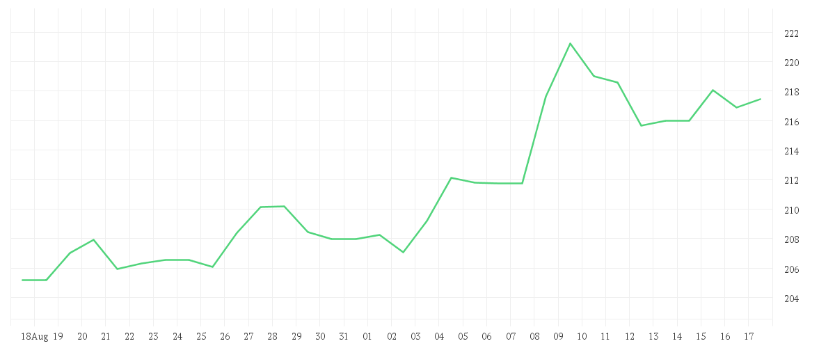 Chart zur Monatsentwicklung von INTL BUS. MACH.    DL-,20