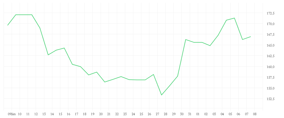 Chart zur Monatsentwicklung von T-MOBILE US INC.DL,-00001